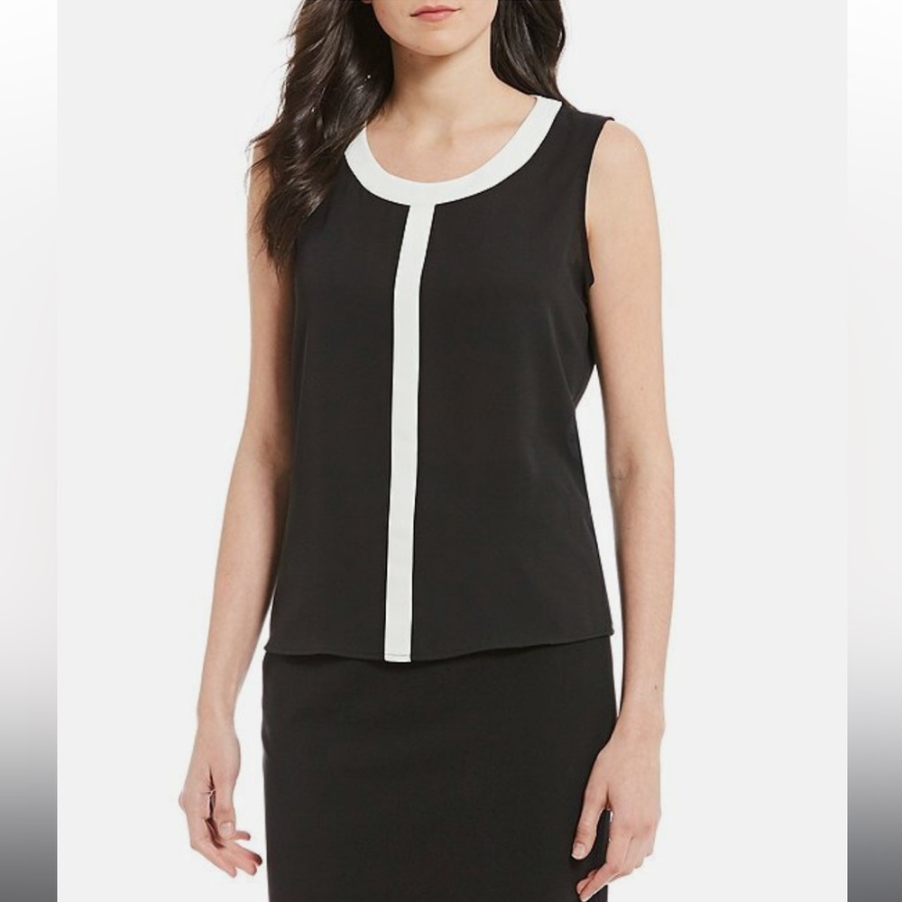 Calvin Klein CK Women's Color Contrast  Piped Trim Sleeveless Cami Blouse Large